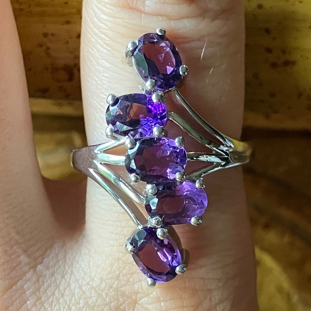 Natural Amethyst Sterling Silver Cocktail Ring Size 9